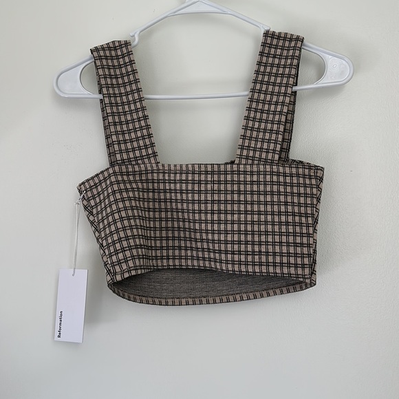 Reformation Jodie Two Piece Beige Check Size XS - Picture 6 of 10